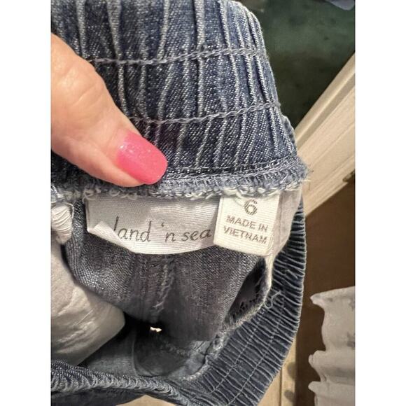 Land And Sea Blue Chambray Drawstring Waist Pull On Shorts Sz 6 Pockets Beach - Picture 3 of 5